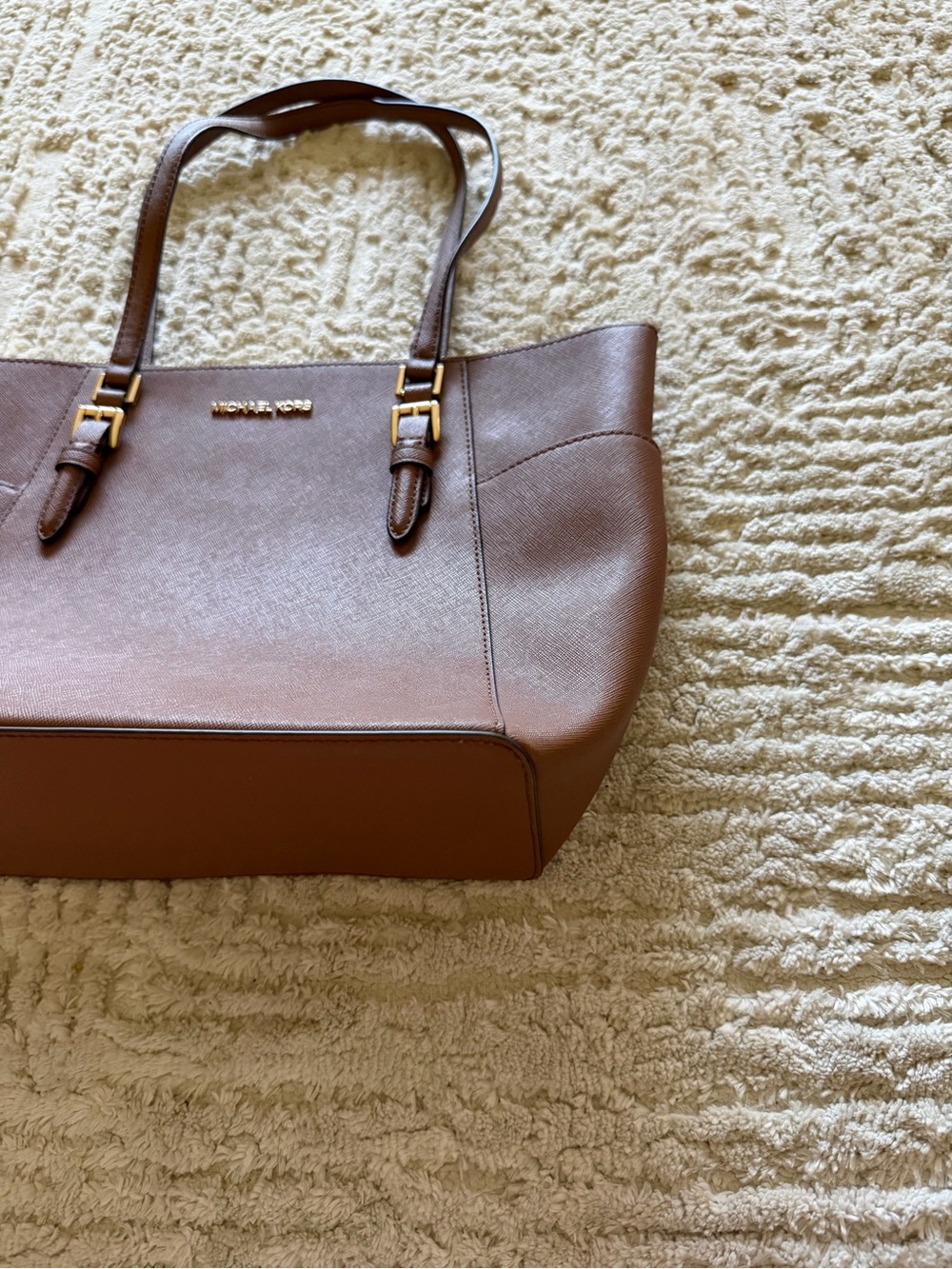 Michael Kors Charlotte Top Zip Tote Brown Saffiano Leather - Picture 2 of 9